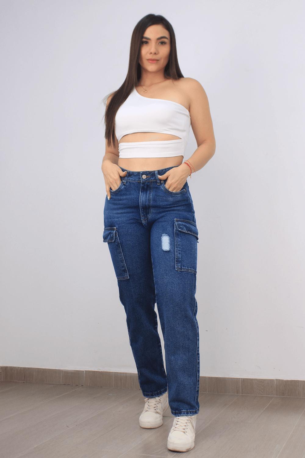 JEAN CARGO TONO MEDIO CON DETROYER 1 BOTON TIRO ALTO REF - 7388