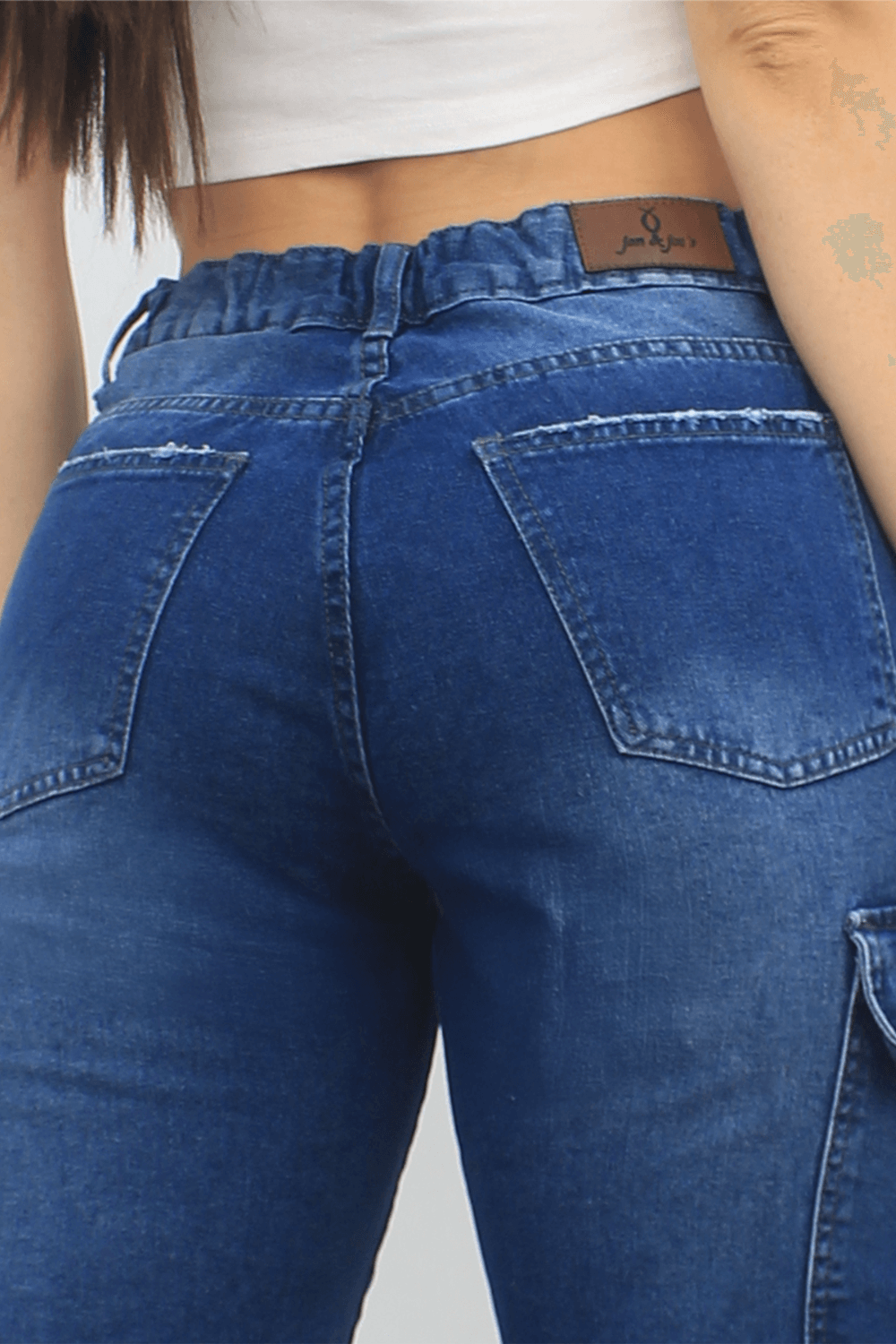 JEANS CARGO AZUL OSCURO LINEAS ADIDAS 1 BOTON TIRO ALTO REF - 7401