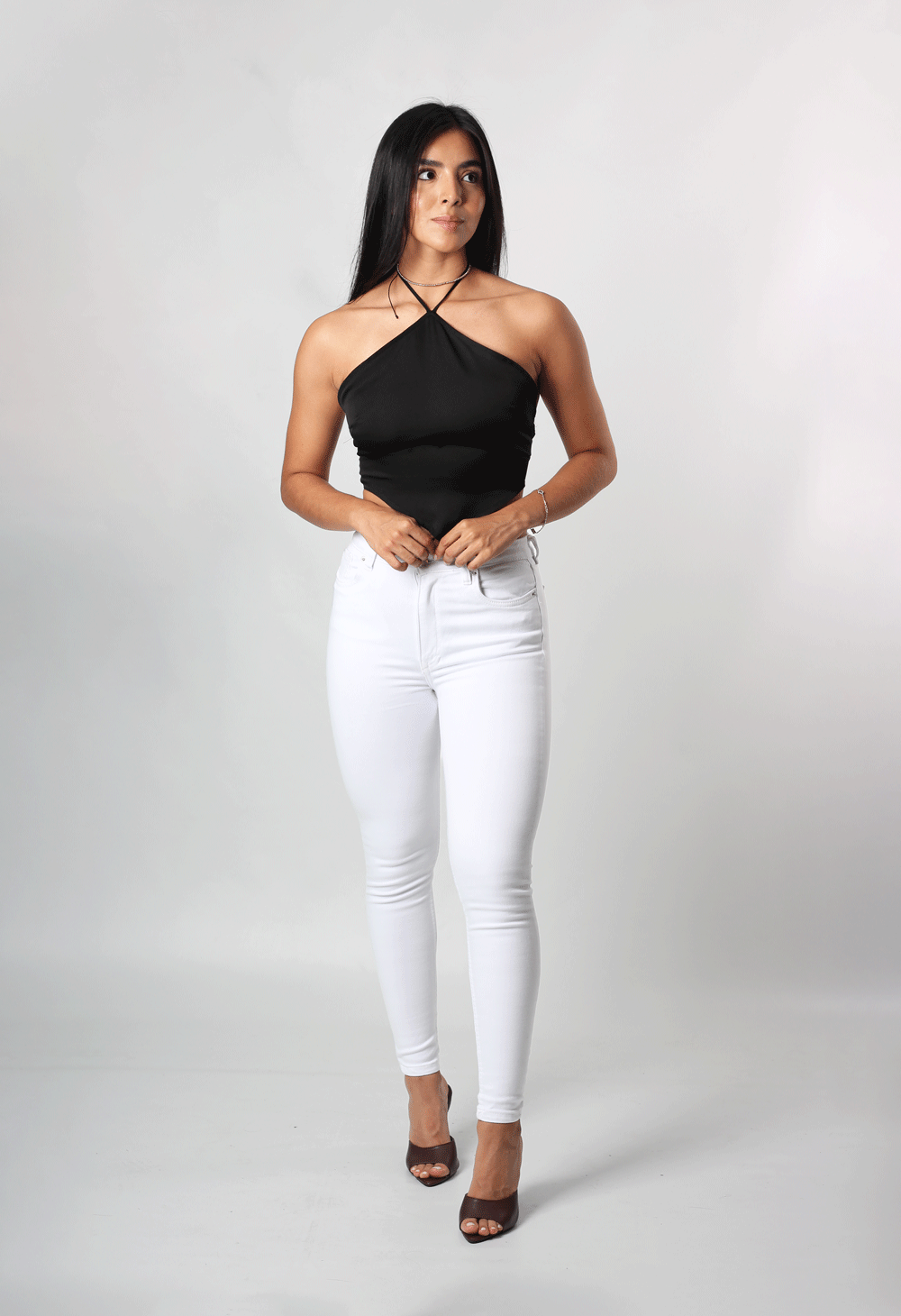 JEANS CLASICO SKINNY PURE WHITE 1 BOTON TIRO ALTO REF-2096