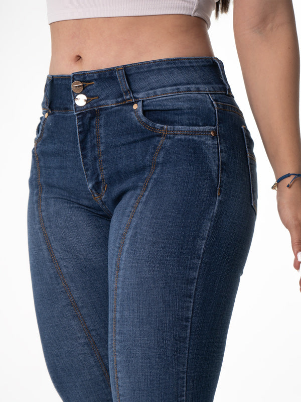JEANS ACAMPANADO RETRO VIBES 1 BOTON TIRO ALTO REF-7371