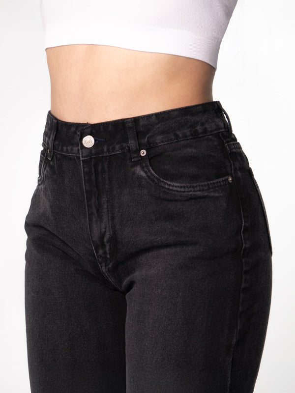 JEANS WIDE LEG NEGRO 1 BOTON TIRO ALTO REF-7397