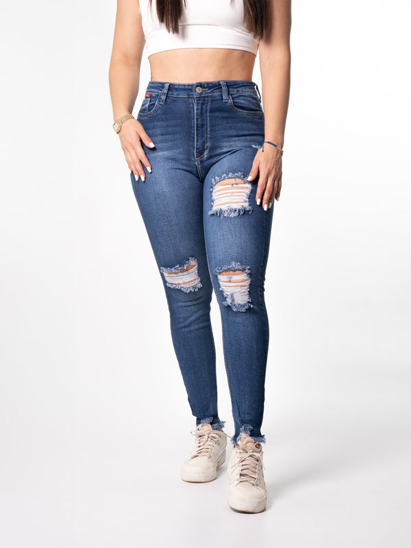 JEAN CLASICO OSCURO DESTROYER 1 BOTON TIRO ALTO REF-7412