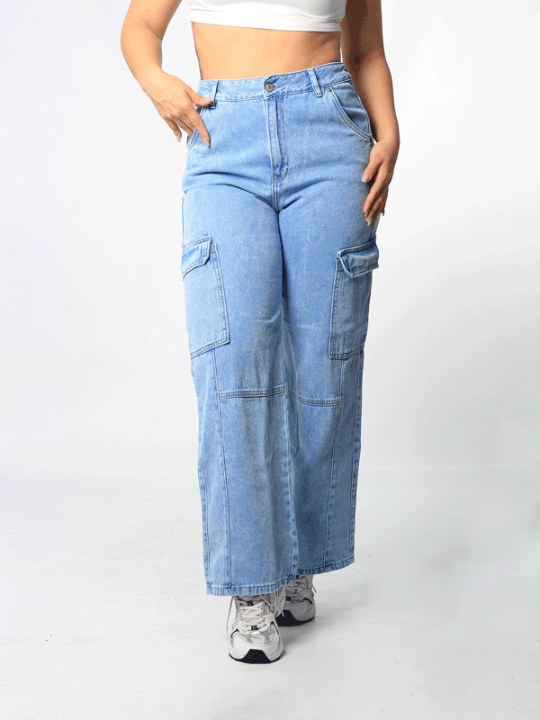 JEANS CARGO 1 BOTON TIRO ALTO REF - 7416