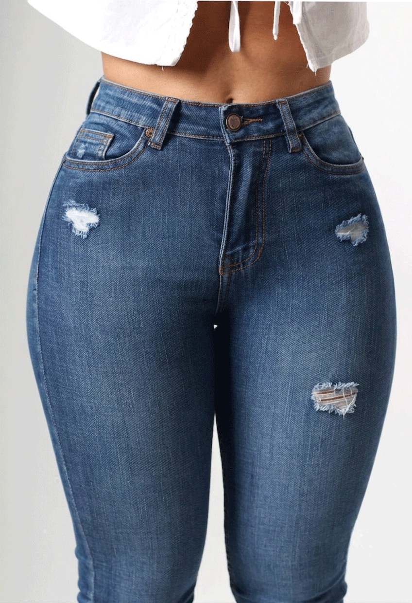 JEANS CLÁSICO SKINNY AZUL CLARO 1 BOTON TIRO ALTO REF-7430