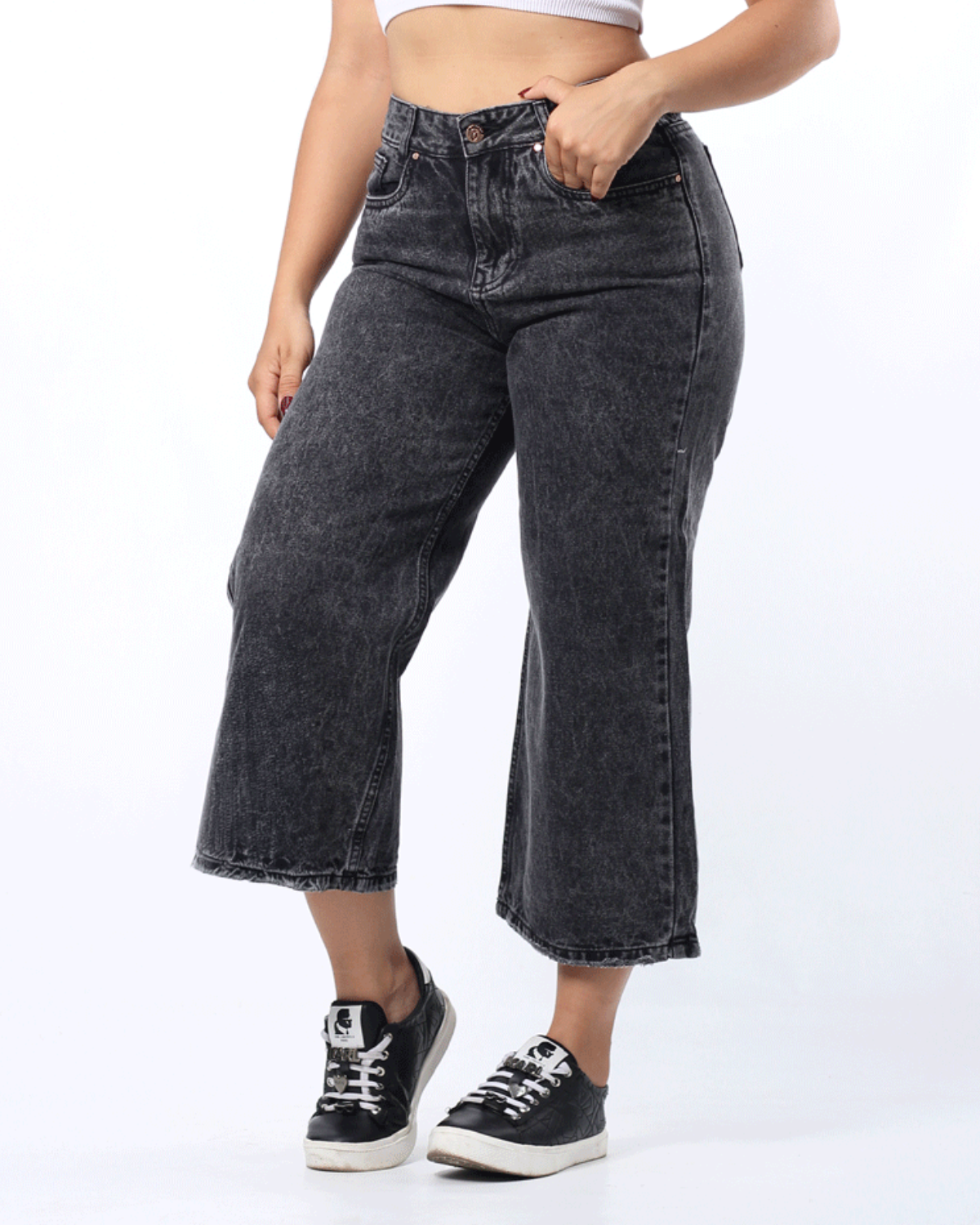 JEAN CULOTTE GRIS OSCURO 1 BOTON TIRO ALTO REF 7438
