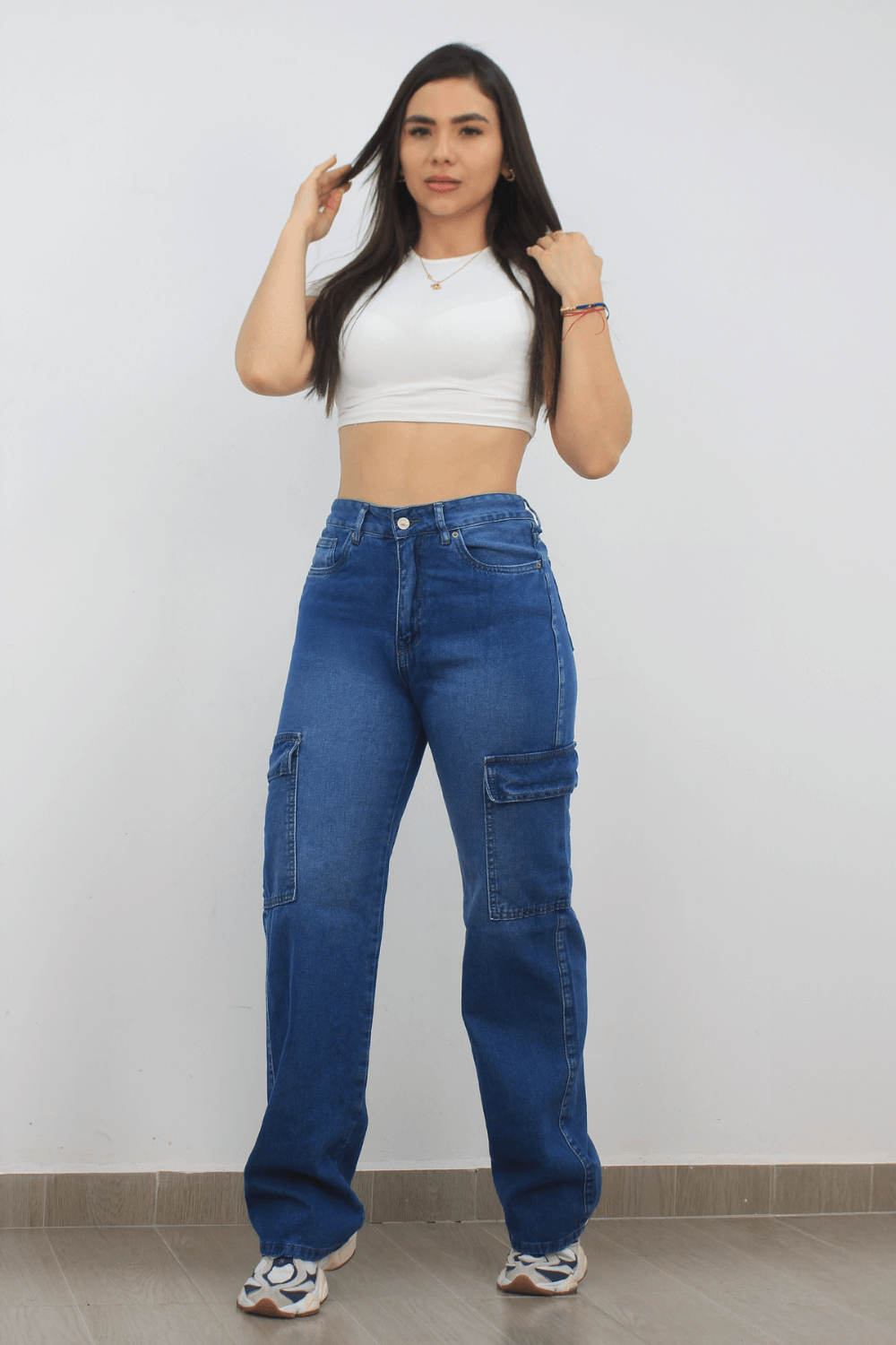 JEANS CARGO 1 BOTON TIRO ALTO REF - 7382