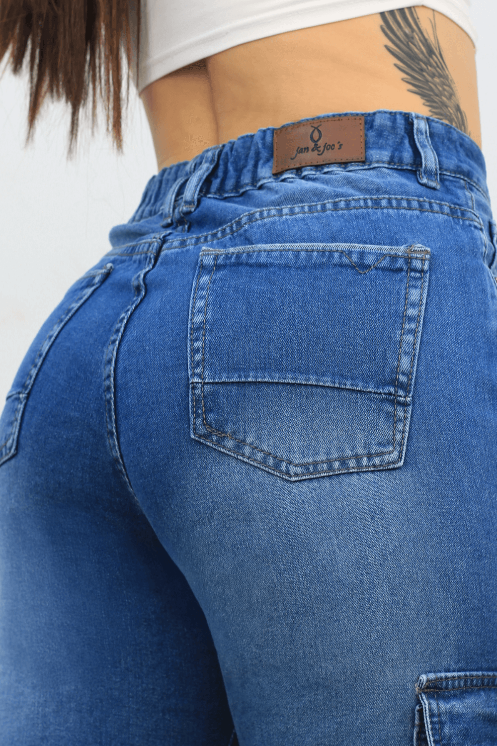 JEANS CARGO 1 BOTON TIRO ALTO REF - 7382
