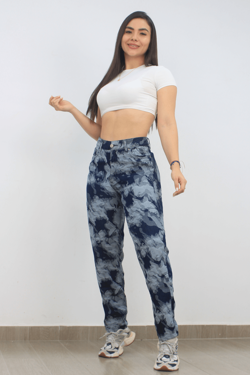 JEAN BOYFRIEND CAMUFLADO 1 BOTON TIRO ALTO REF - 7385