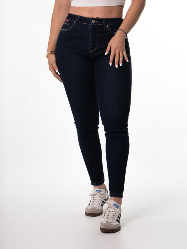 JEANS CLASICO AZUL NAVY 1 BOTON TIRO ALTO REF-7361