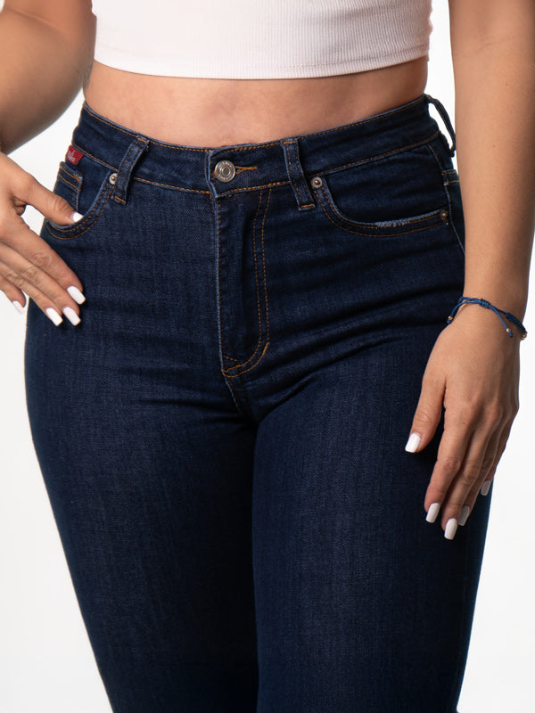 JEANS CLASICO AZUL OSCURO 1 BOTON TIRO ALTO REF-7367