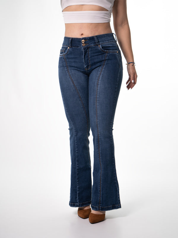 JEANS ACAMPANADO RETRO VIBES 1 BOTON TIRO ALTO REF-7371