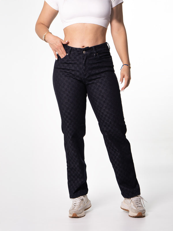 JEAN BOYFRIEND JACQUARD CUADROS DE AJEDREZ 1 BOTON TIRO ALTO REF - 7383