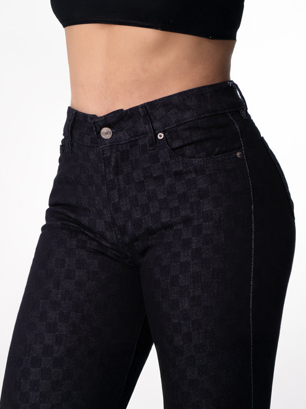 JEAN BOYFRIEND JACQUARD CUADROS DE AJEDREZ 1 BOTON TIRO ALTO REF - 7383