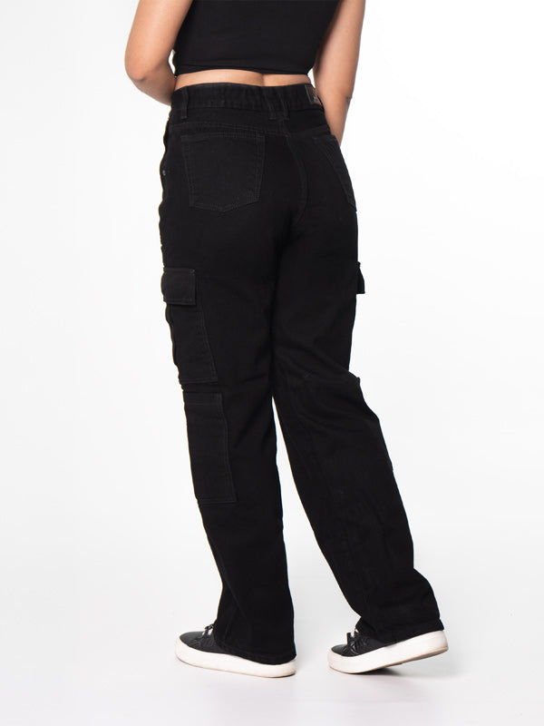 JEANS SUPER CARGO NEGRO  1 BOTON TIRO ALTO REF-7395