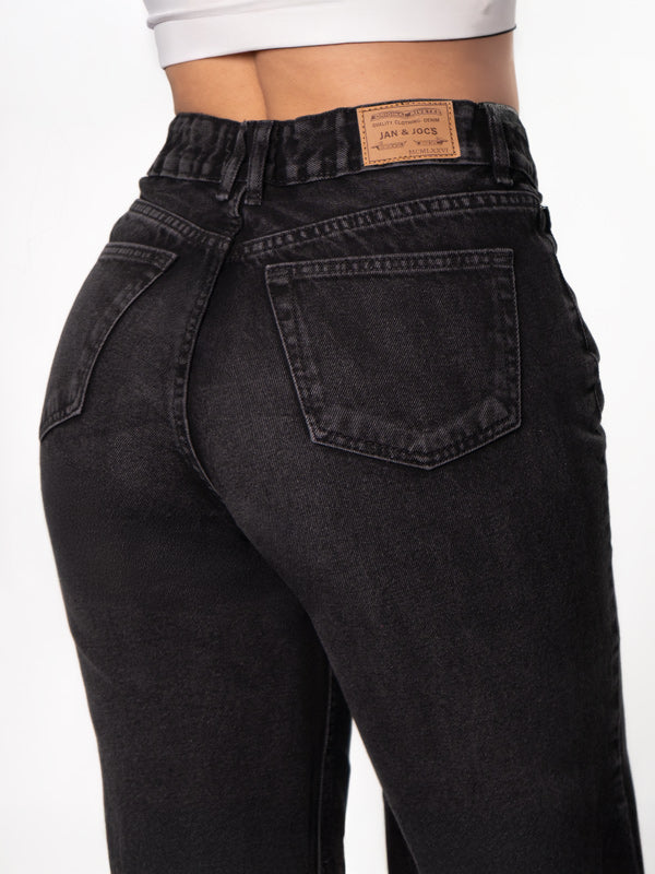 JEANS WIDE LEG NEGRO 1 BOTON TIRO ALTO REF-7397