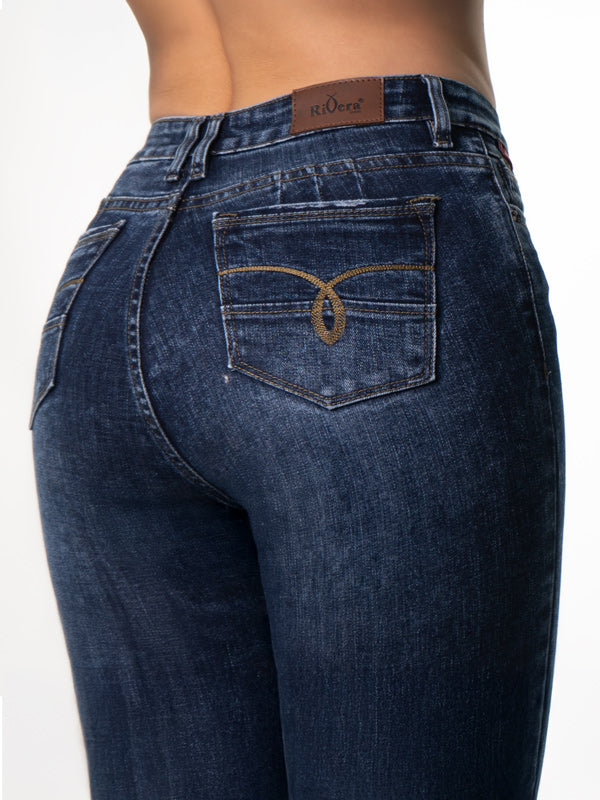 JEAN CLASICO OSCURO 1 BOTON TIRO ALTO REF-7406