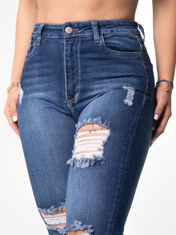 JEAN CLASICO OSCURO DESTROYER 1 BOTON TIRO ALTO REF-7412