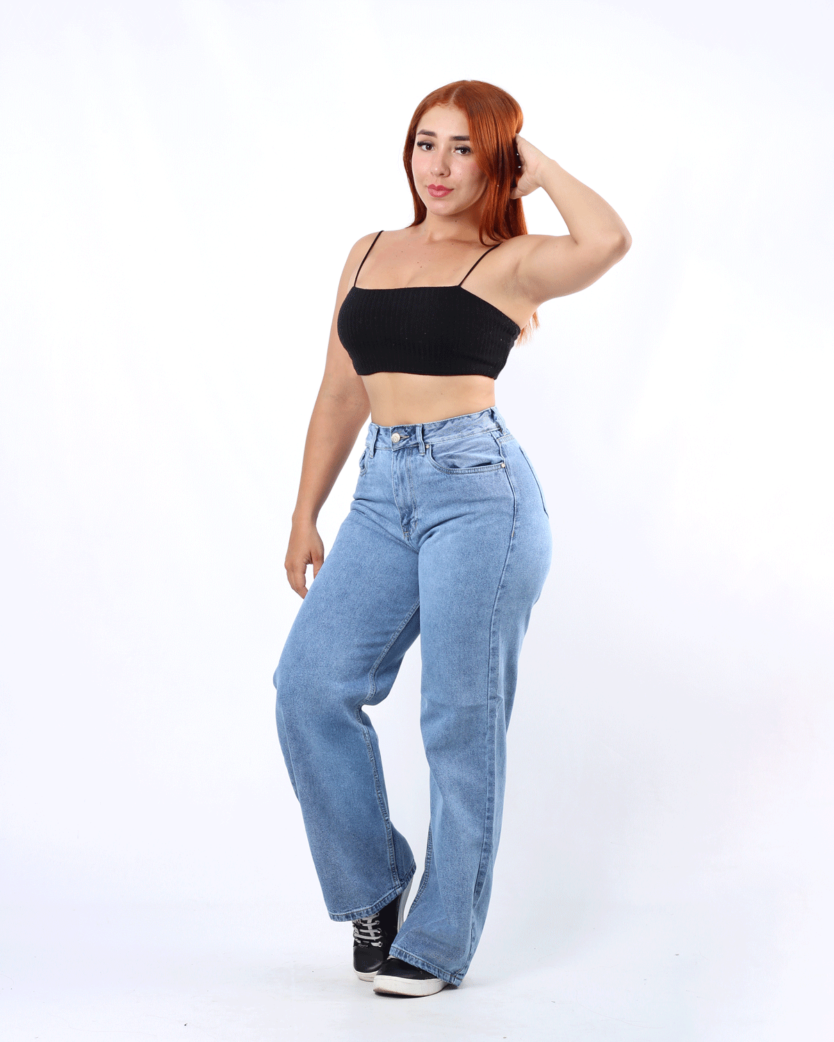 JEANS WIDE LEG TONO CLARO 1 BOTON TIRO ALTO REF-7398