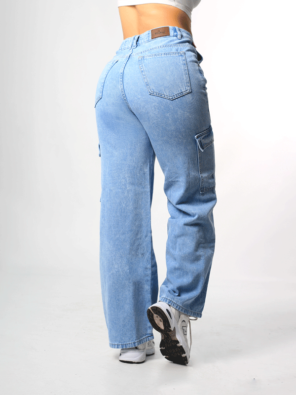 JEANS CARGO 1 BOTON TIRO ALTO REF - 7416