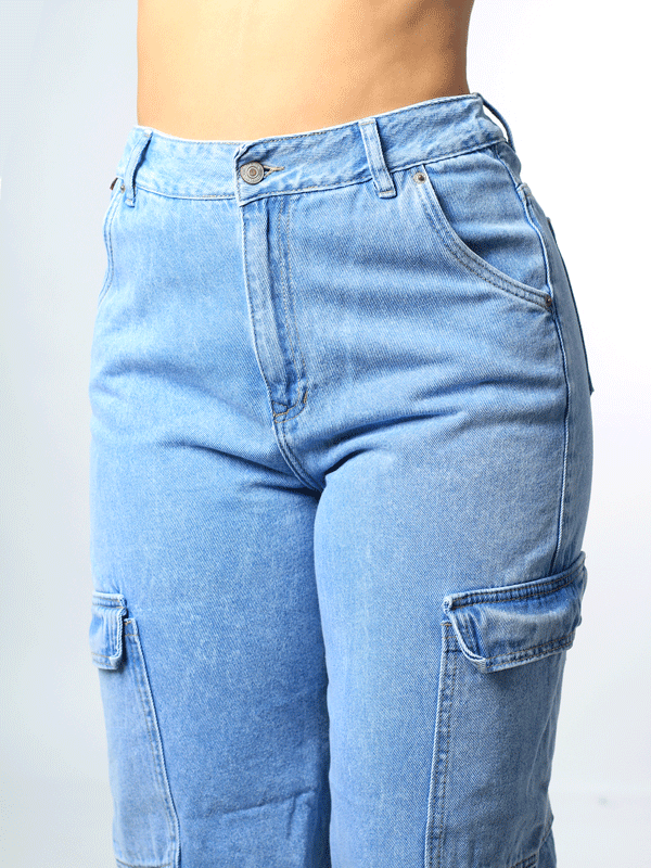 JEANS CARGO 1 BOTON TIRO ALTO REF - 7416