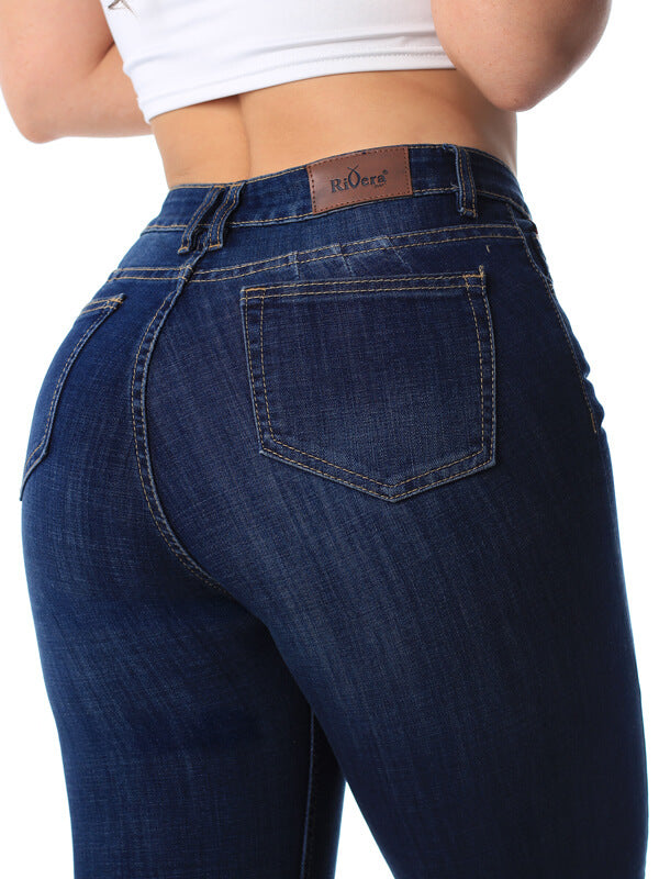 JEAN BOTA RECTA OSCURO 1 BOTON TIRO ALTO REF 7417