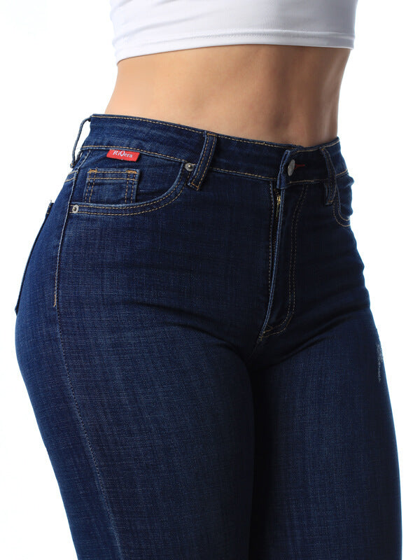 JEAN BOTA RECTA OSCURO 1 BOTON TIRO ALTO REF 7417