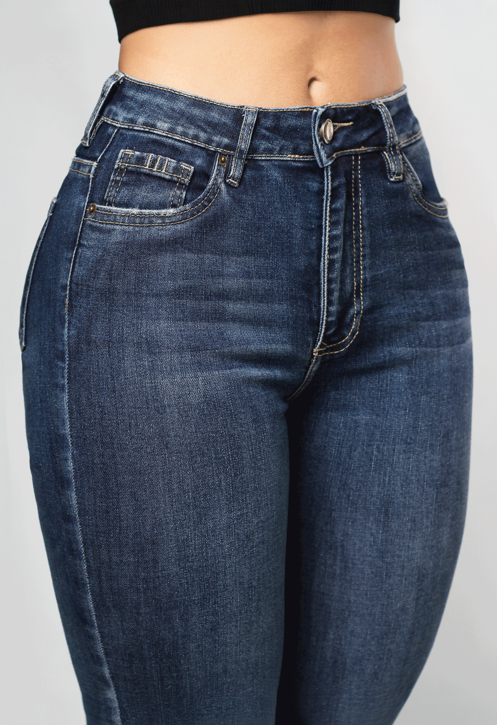 JEAN CLÁSICO SKINNY TONO MEDIO 1 BOTON TIRO ALTO REF-7422