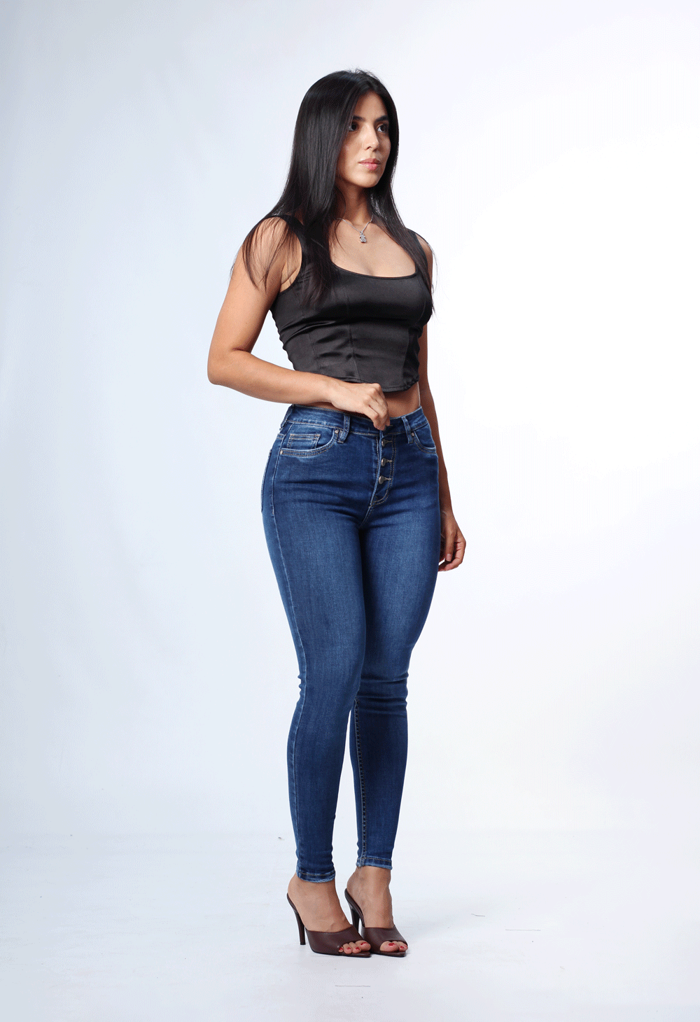 JEANS CLASICO SKINNY AZUL OSCURO 4 BOTONES TIRO ALTO REF-7451