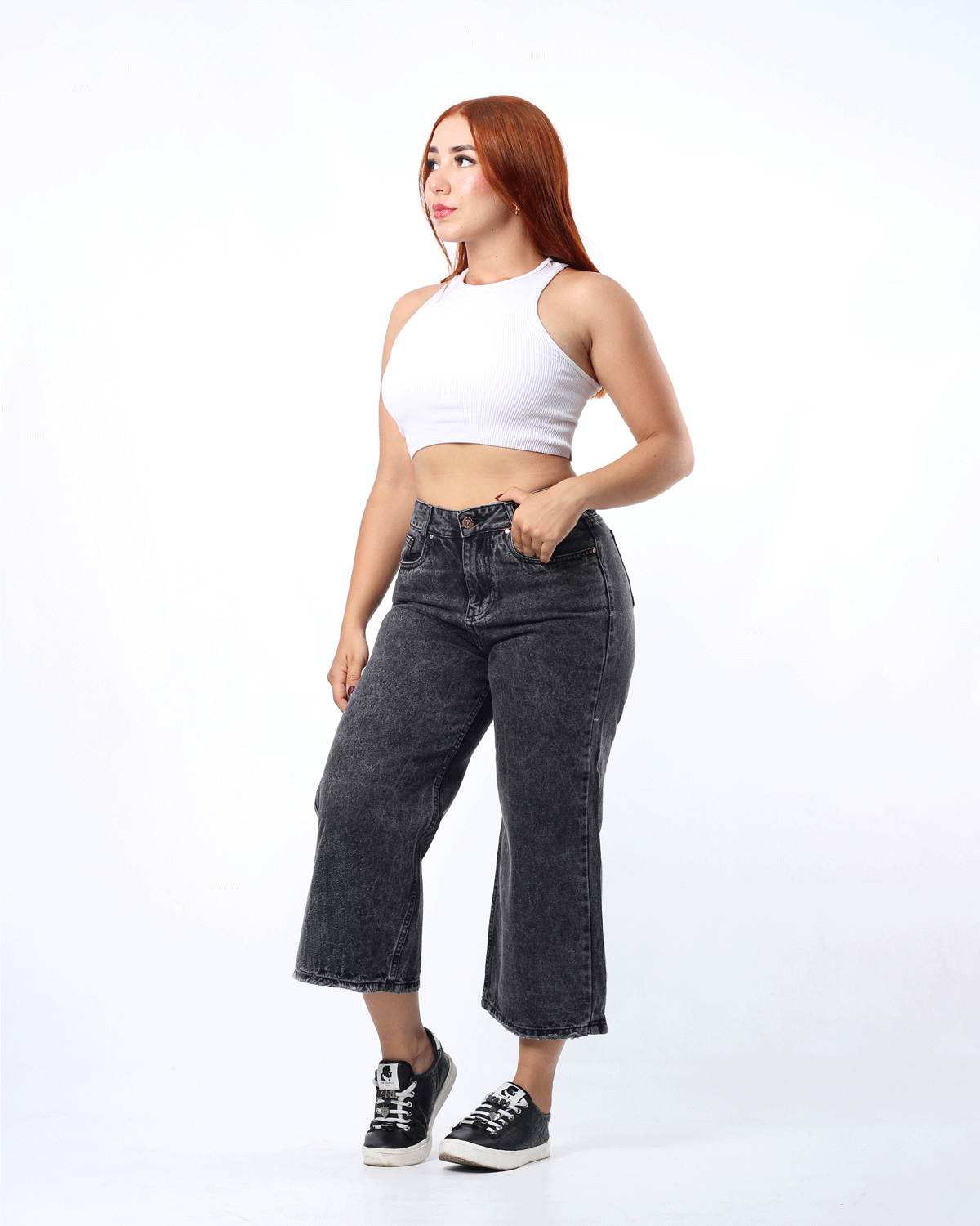 JEAN CULOTTE GRIS OSCURO 1 BOTON TIRO ALTO REF 7438