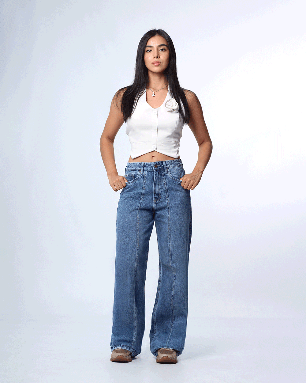 JEAN WIDE LEG CON VENA 1 BOTON REF-7436