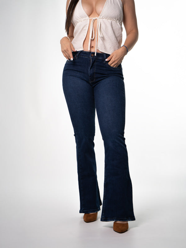 JEANS ACAMPANADO  1 BOTON TIRO ALTO REF-7877